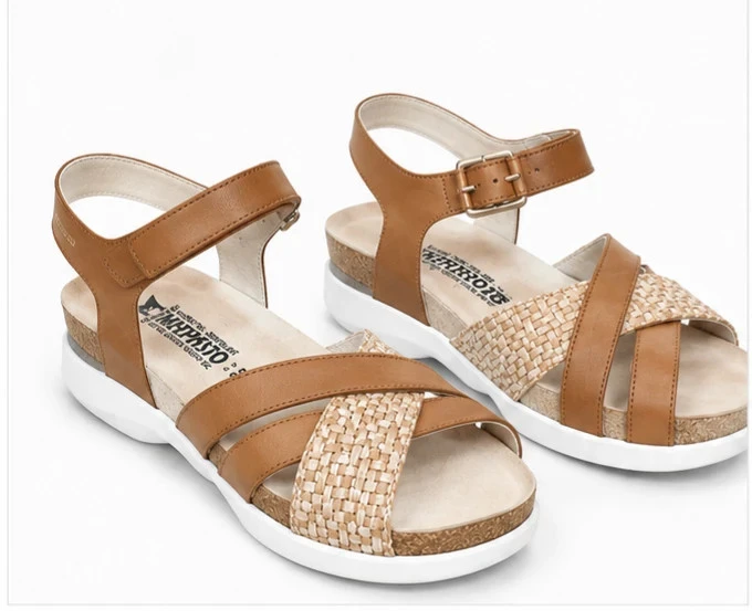Sandales Mephisto cuir marronl & beige – Taille 38 – Super état – Confort